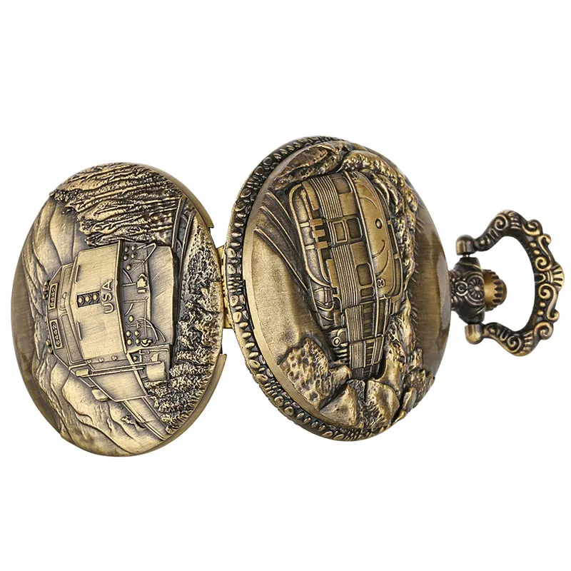 Orologio da tasca da uomo vecchio stile inciso modello ferroviario USA movimento al quarzo retrò orologio da taschino collana catena da collezione