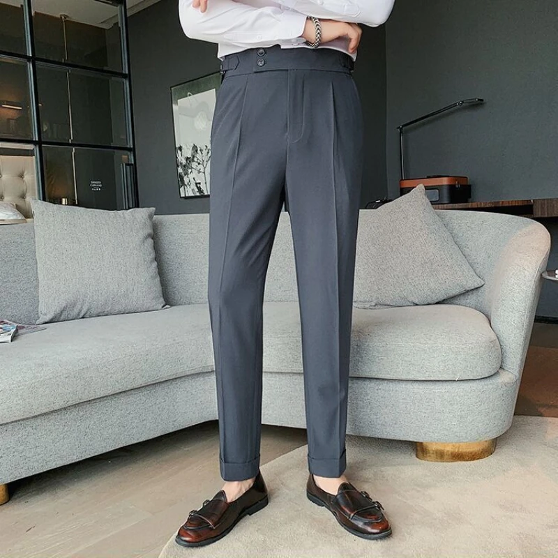 

Straight Slim Fit Men's 9 Cropped Suits Pants Anti-wrinkle Classic High Quality Stylish Vintage Summer 2025 Male Suit Trousers