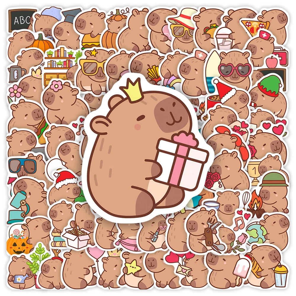 Funny Cute Cartoon Capybara Stickers Kids DIY Toys Gift Decorative Decal for Scrapbook Junk Journals Laptop Luggage Waterproof