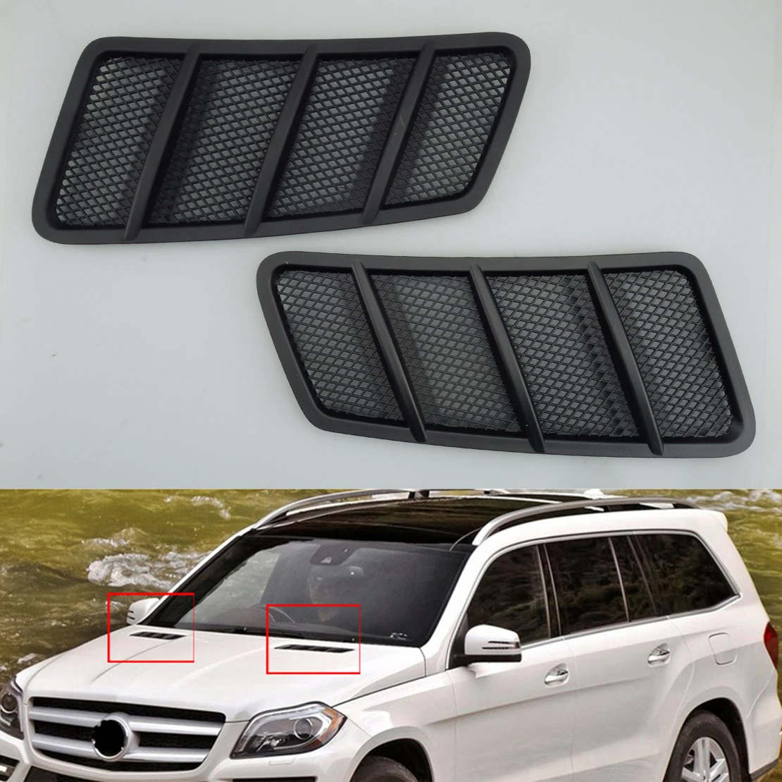 1668800105 1668800205 1 Pair Upper Front Hood Bonnet Grille Grill Vent Cover Trim Fit for Mercedes Benz W166 GL ML 2012-2015 ABS