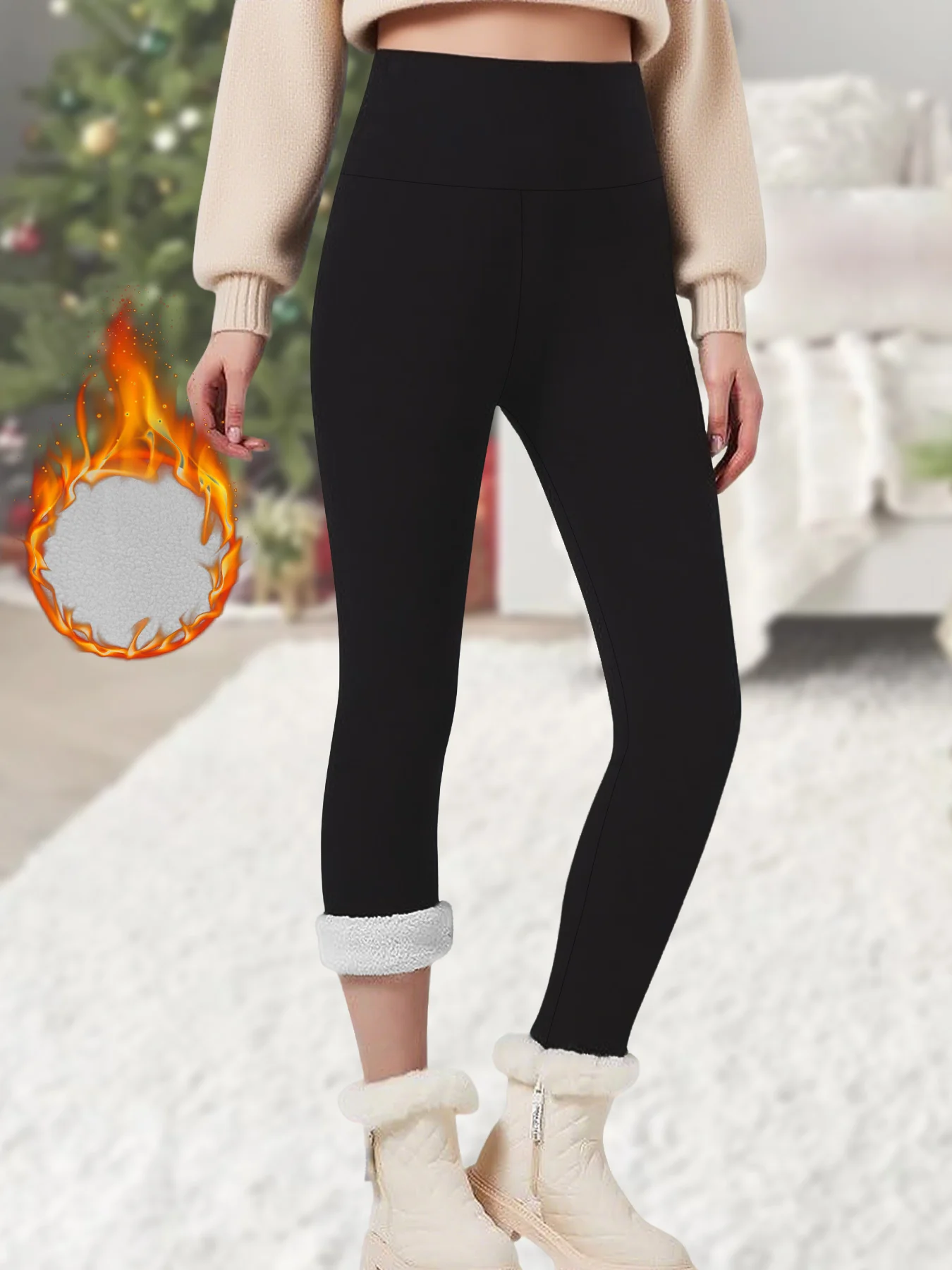 

High Waisted Fleece-Lined Leggings for Women Thick Soft Tummy Control Workout Running Yoga Thermal Warm Pants for Cold Winter