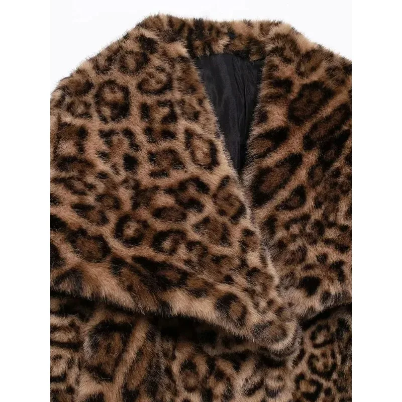 SMVP Autumn Winter Women's Thick Warm Leopard Faux Fur Jacket Lapel Collar Coat Long Sleeve Female Outerwear Chic Tops Fashion