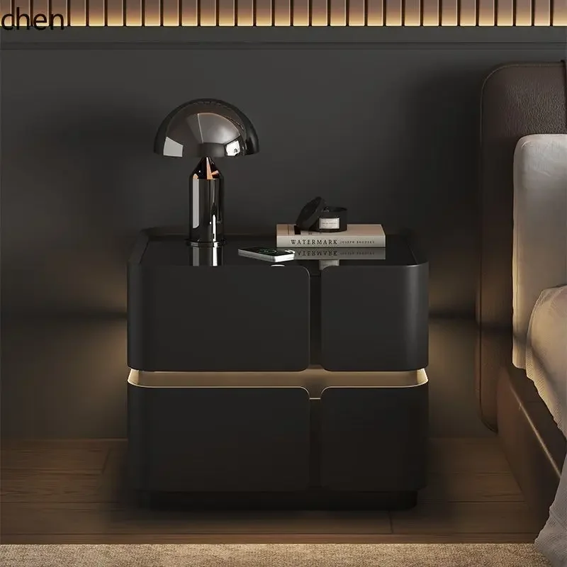 YFY Floating Sensor Bedside Table Cream Style Solid Wood Home Bedroom Storage