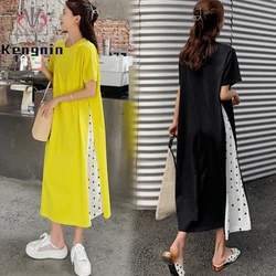 New 2023 Spring Summer Women's Dresses Plus Size Dot Patchwork Pleated Ladies T-Shirt Dress Female Robe Loose Clothing KE2329