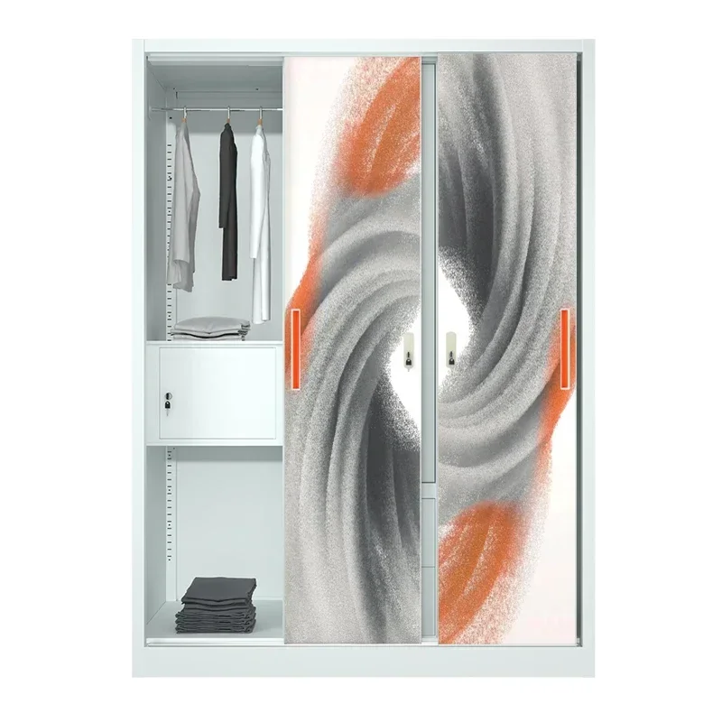 Metal wardrobe 2/3 door wardrobe steel cabinet printing bedroom steel with drawers clothes metal cabinet