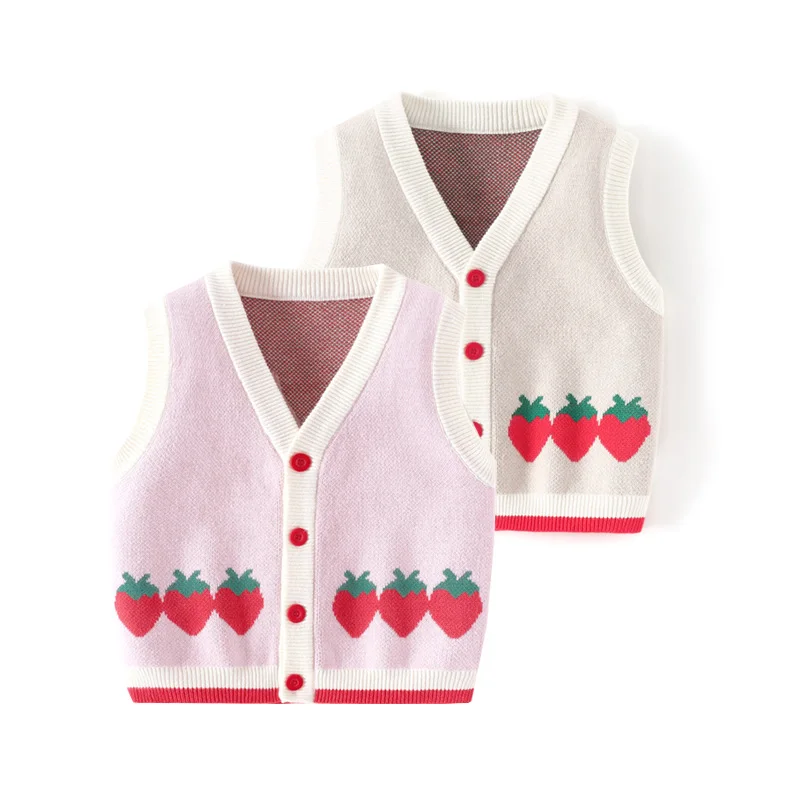 Strawberry Girls Sweater Vest Toddler Kids Waistcoat Winter Children's Clothes