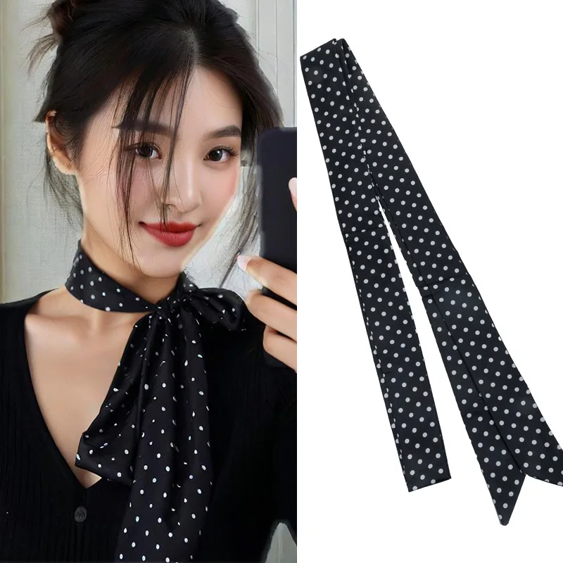 New Retro Polka Dots Small Silk Scarf Chiffon Headbands Womens Elegant Headscarf Versatile Match Bag With Shirt Ribbon Streamers