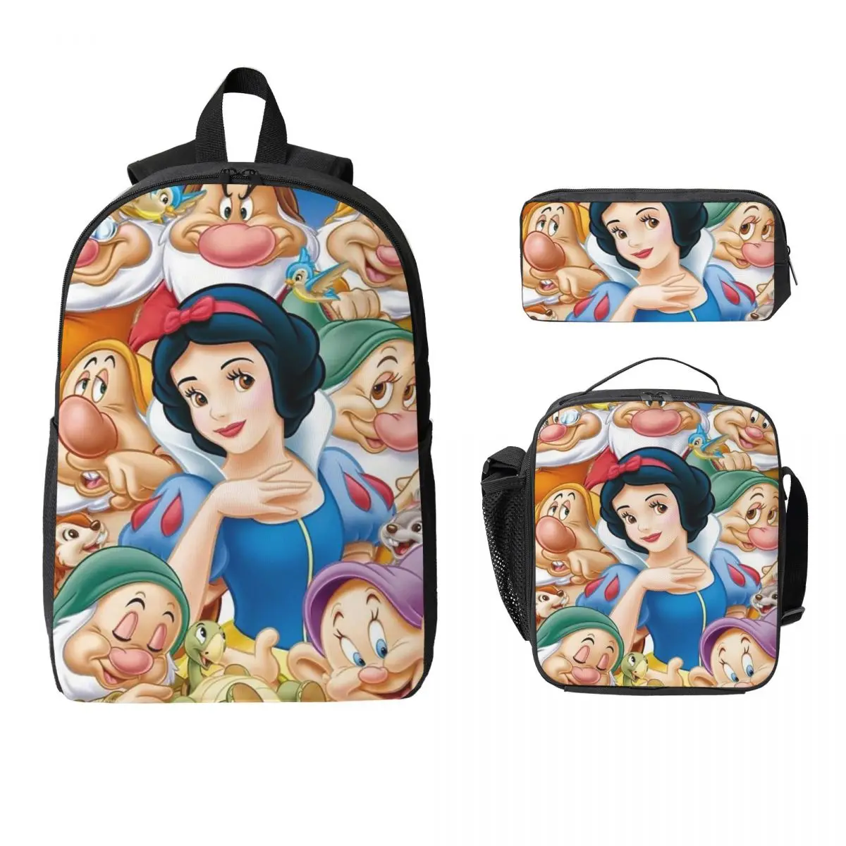

Snow White And The Seven Dwarfs Backpack Student Boys Girls BookBag School Bag Shoulder Bags 3ps Insulated Lunch Bag Pencil Case