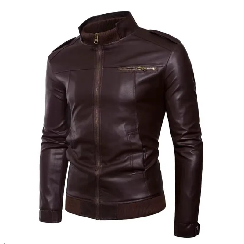 Primavera outono jaqueta de couro do plutônio dos homens sólida moda fino ajuste gola motocicletas outerwear masculino moto biker casacos de couro homem