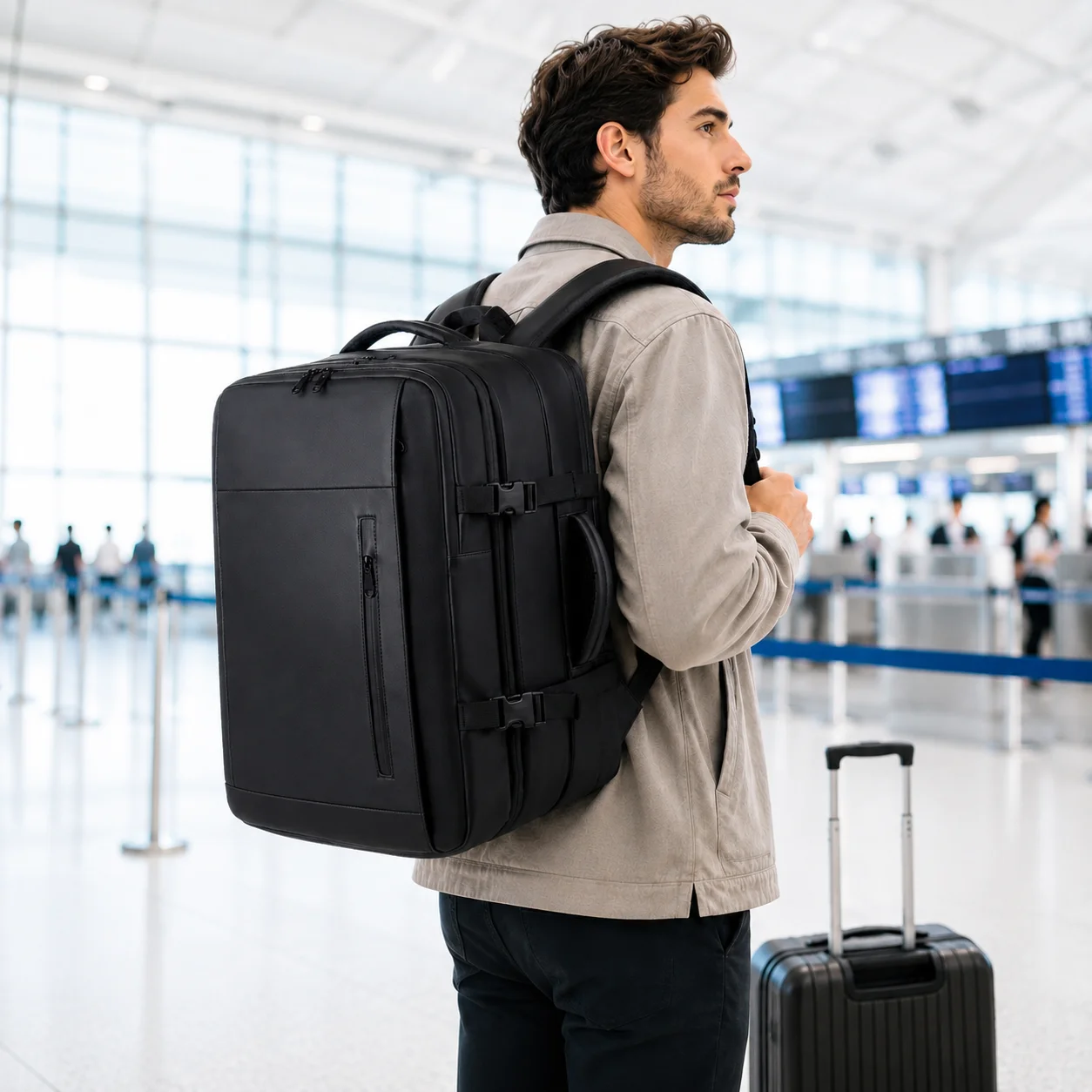 Expandable Backpack Men Women Travel Business Commute Laptop Bag Vacuum Compression Large Capacity Carry On Backpack With Lock