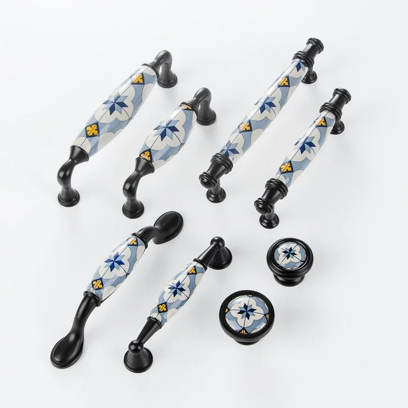 درج خزانة على الطراز الخزفي الأزرق المتوسطي من مادبورغ ، باب خزانة ملابس رعوي أوربي ، متعدد الاستخدامات ومحمول ، مقبض أبيض #3