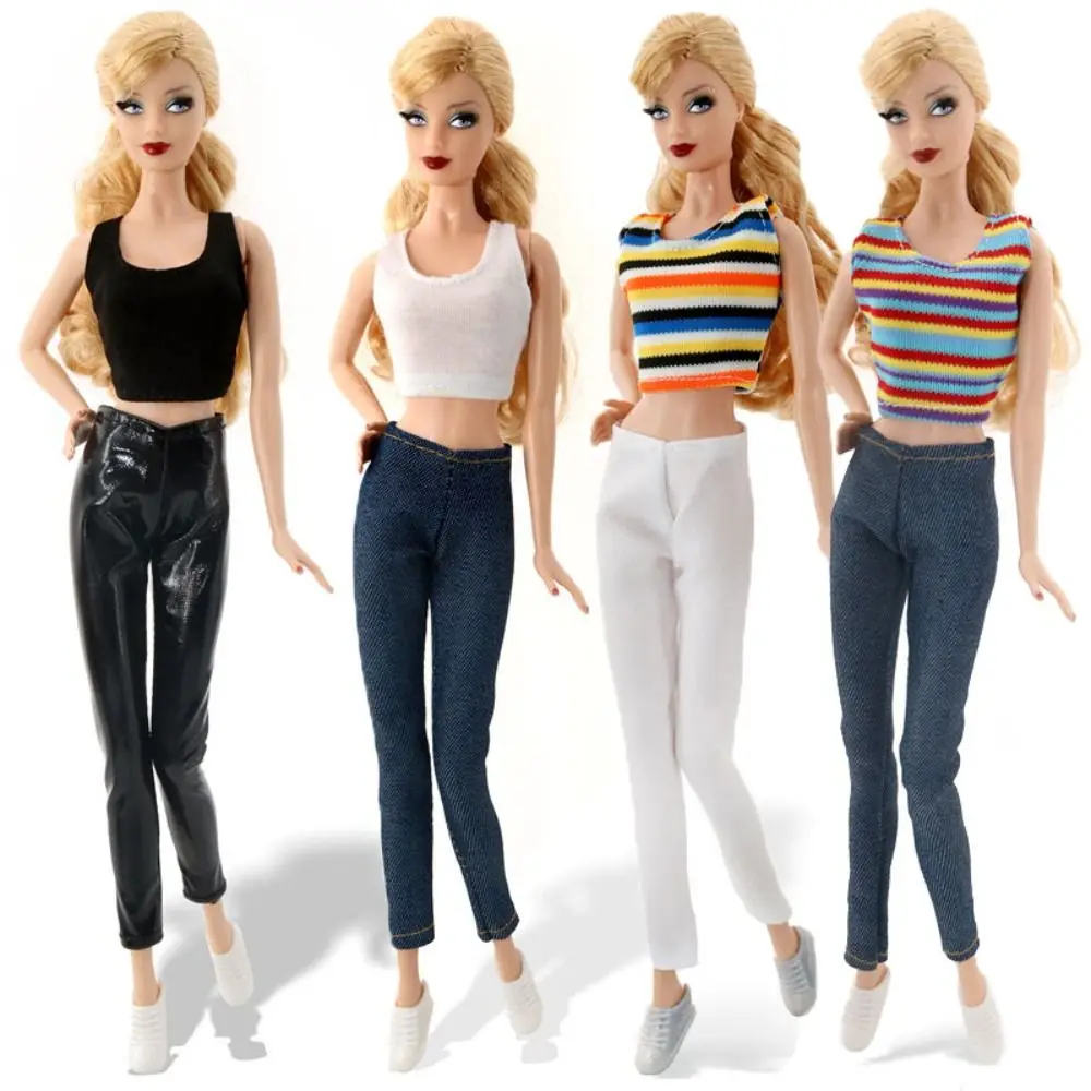 

Fashion Floral Jeans Leather Pants Doll Clothes Trousers Casual Wears Casual Tank Top for 1/6 BJD Dolls Accessories Kids Toys