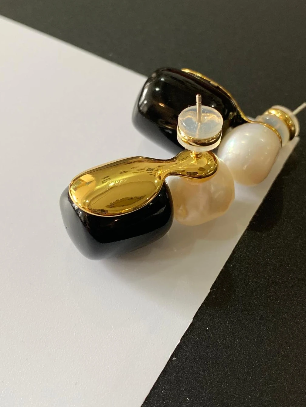 Brass Real Natural Pearl Geo Earrings Women Jewelry Punk Party T Show Gown Runway Trendy  Korean Japan Israel  Style INS