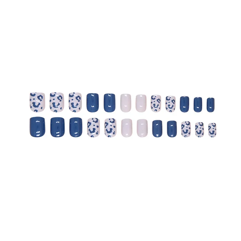 24szt Blue Short Square Press on Stick-on Nails Cheap False Nail Set Removable Fake Nails Girls Summer Finger Nail Art Simple