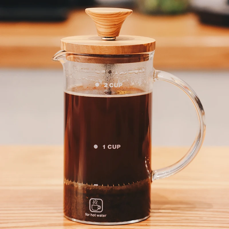 JINYOUJIA 400ml 800ml French Press Coffee Brewing Pot Handmade Borosilicate Glass Pot With walnut Wood Lid Hand Punch Kettle