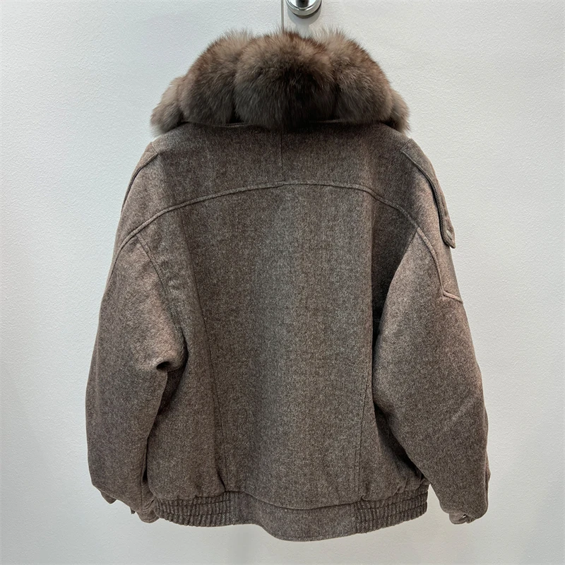 New Winter Women's MidLength Down Coat: High-Quality Loose-Fit Versatile Warm Wool-Blend Outerwear with a Natural Fox Fur Collar