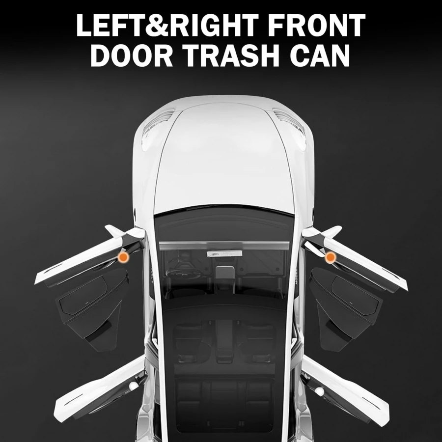 Front Door Built-in Storage Organizer for Tesla Model Y Juniper 2025 2026 Car Garbage Bin with Push‑Open Lid ABS Door Organizer