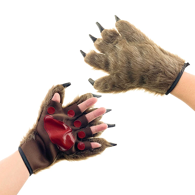 1 par de guantes de lobo de Halloween, guantes creativos de hombre lobo, divertidos guantes de gorila, maquillaje, escenario, manos, patas, garra, accesorios de terror para Cosplay