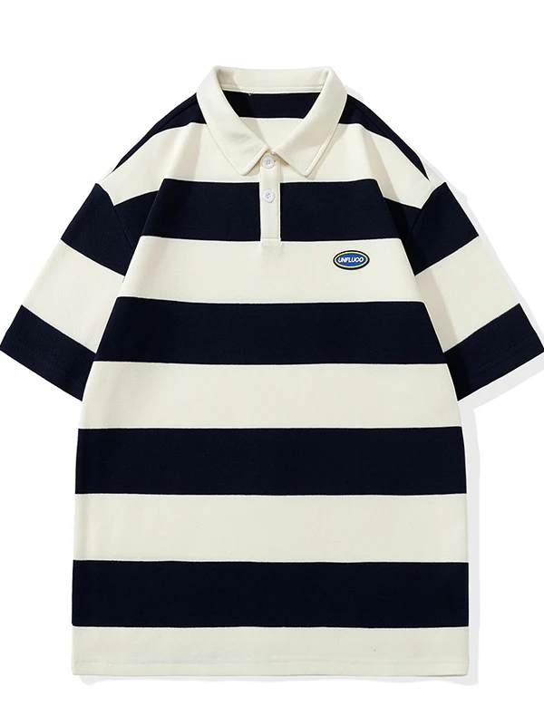 

Мужская футболка с полосатым воротником, свободного кроя, повседневная, летняя, модная, для пар, дышащая, из хлопка и полиэстера