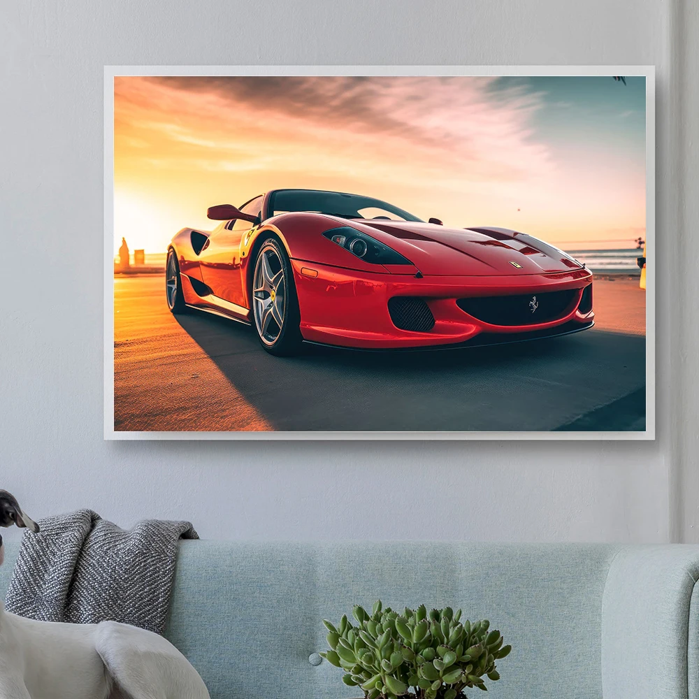 Classic Retro Sports Car Graffiti Canvas Painting Luxury Racing Comic Poster Print Red Supercar Wall Art Room Home Decoration