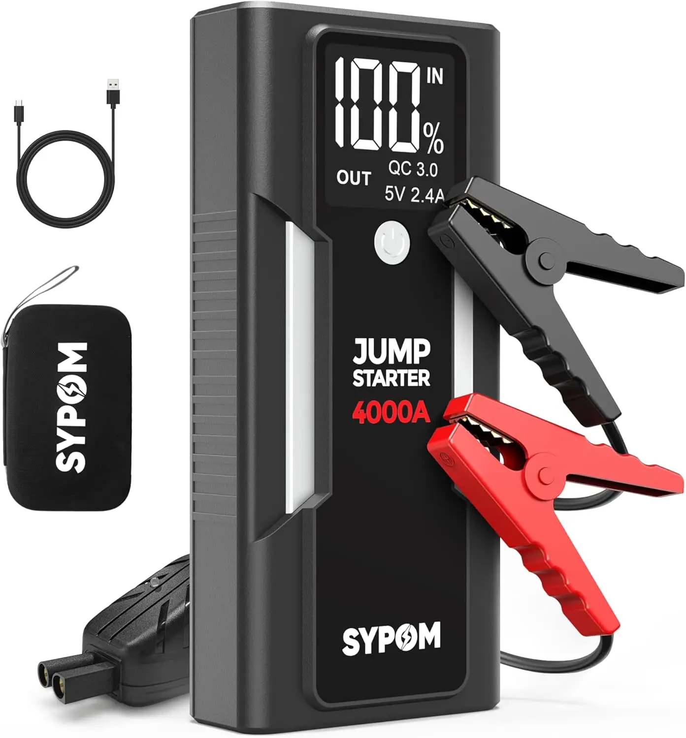 

Портативное пусковое устройство, пиковая мощность 4000А, зарядное устройство для автомобильных аккумуляторов 12В, для грузовиков до 10 л (дизель), мотоциклов, с двумя USB-портами, LED-фонарь