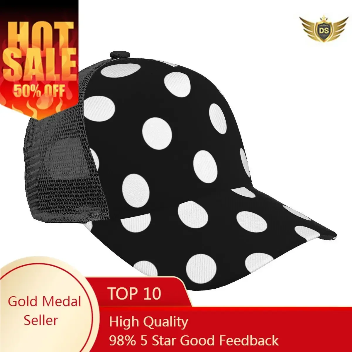 

Mesh Baseball Cap Men Women Black White Polka Dot Dad Hat Unisex Hip Hop Hat Outdoor Hat Gorras