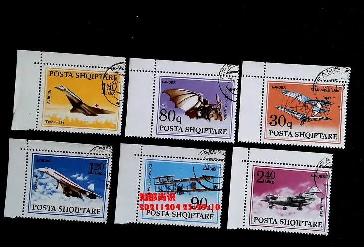 6 Pçs/set 1991 Selos Postais da Albânia História do Desenvolvimento de Aeronaves Selos Postais Marcados para Coletar