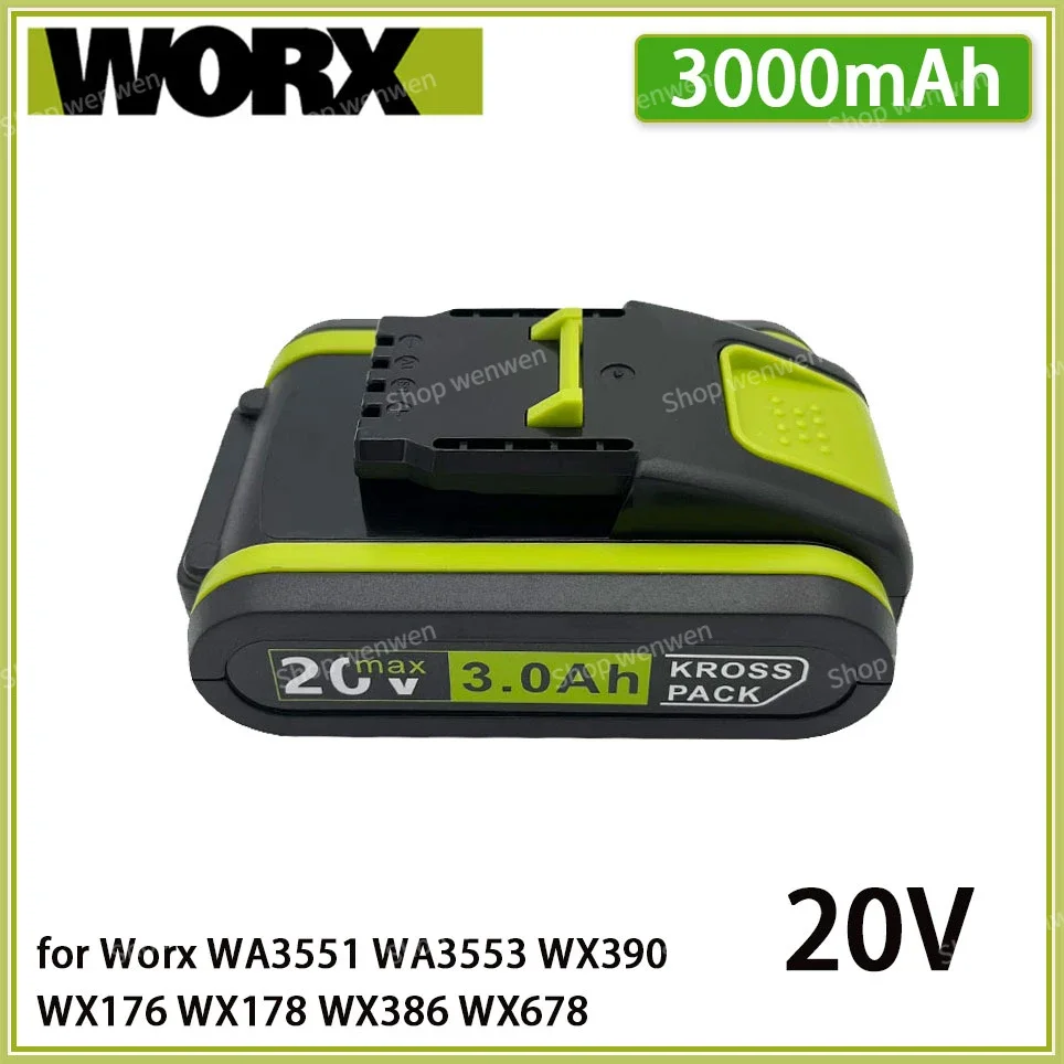 

20V 3000mAh Power Tools Rechargeable Replacement Battery Lithium for Worx WA3551 WA3553 WX390 WX176 WX178 WX386 WX678