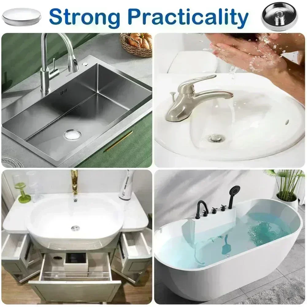 38mm Replacement Sink Basin Waste Plug Cap Easy Pop-Up Click Clack Chrome Finish Brass Bathroom Basin Sink Bathtub Plugs Kitchen