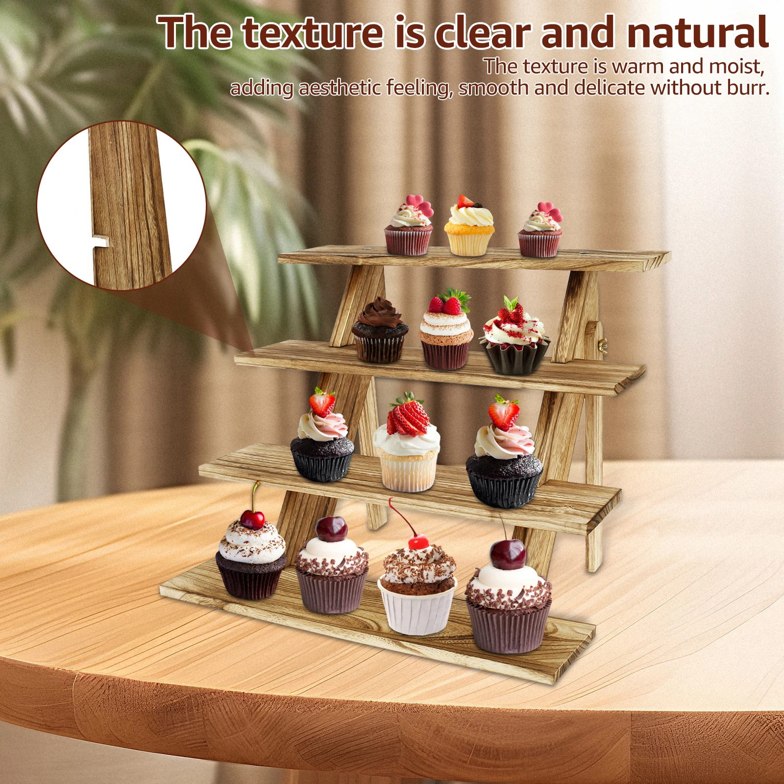 Wooden Step Tiered Cupcake Stand Foldable Tiered Cupcake Display Stand Portable Party Table Stepped Dessert Display Stand 4 Tier