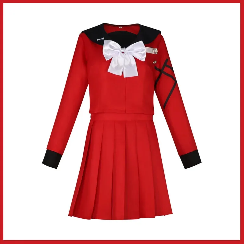 Anime The Hundred Line Last Defense Academy Tsukumo Kako Cosplay disfraz peluca uniforme escolar rojo falda mujer Kawaii Campus trajes;