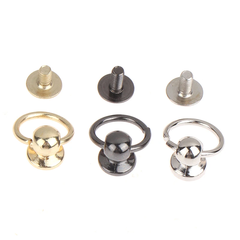 10pcs Metal Ball Post With O Ring Studs Rivets Nail Screwback Round Head Spots Spikes Leather Craft Phone Case Decor Accessories