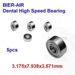5pcs Dental Turbine Bearings SR2-5TLZWN for Bien Air Handpiece 3.175x7.938x3.571mm High Speed Ceramic Ball