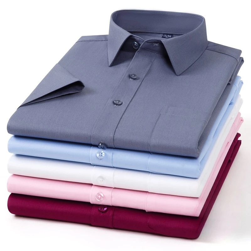 Plus size 7XL Bamboo fiber summer short sleeve shirts for man slim fit formal plian soft anti-wrinkle office white pink clothes