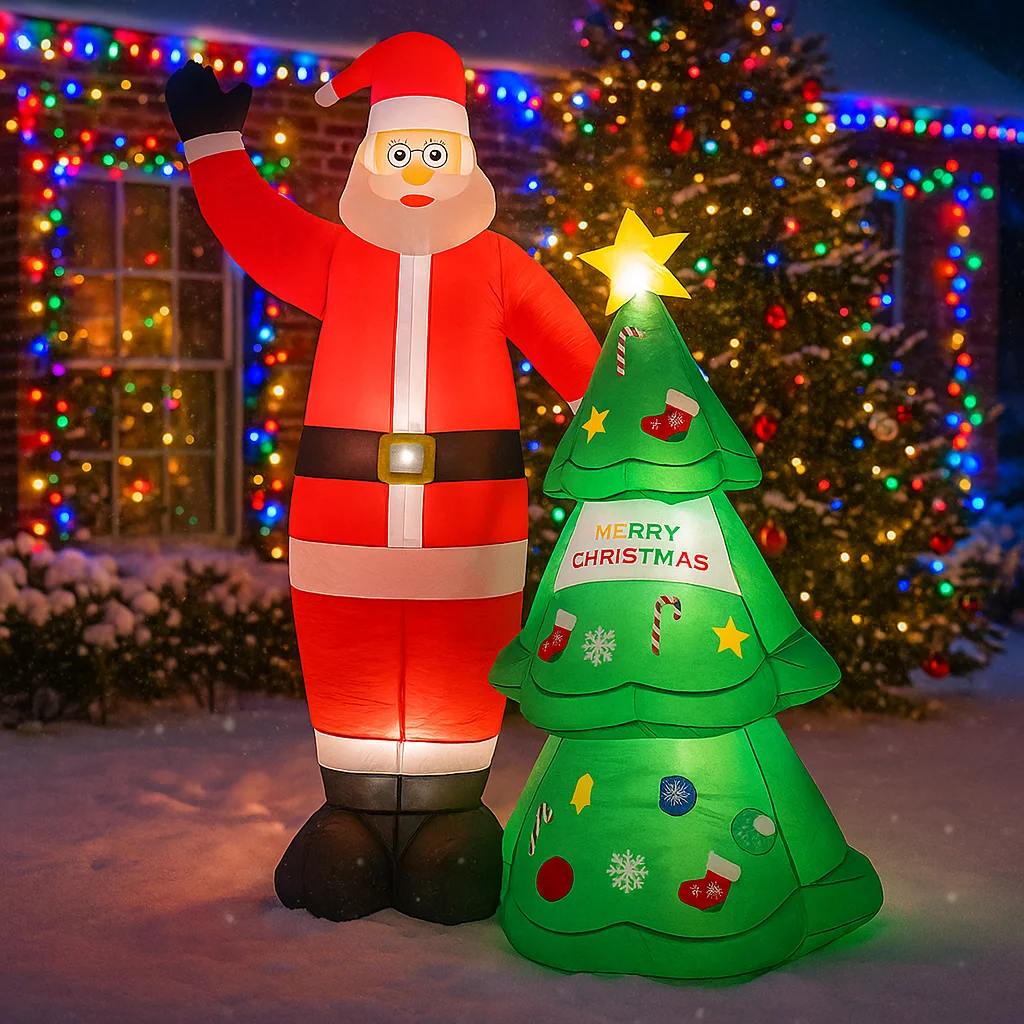 8.2FTchristmas Decorations Inflatable Santa Claus & Christmas Tree Toys Home Yard Ornaments With LED Decor Christmas Supplies O