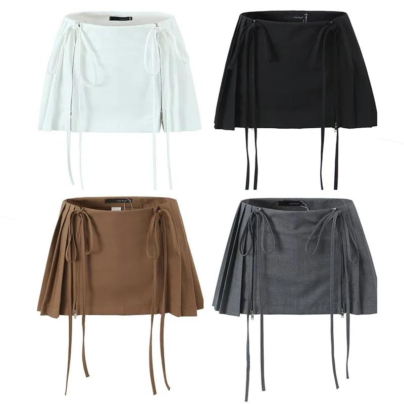 2024 Summer Skirts Women Solid Color High Waist Pleated Skirt with Inner Shorts Side Slit Pleated Hot Club Mini Skirts for Girls