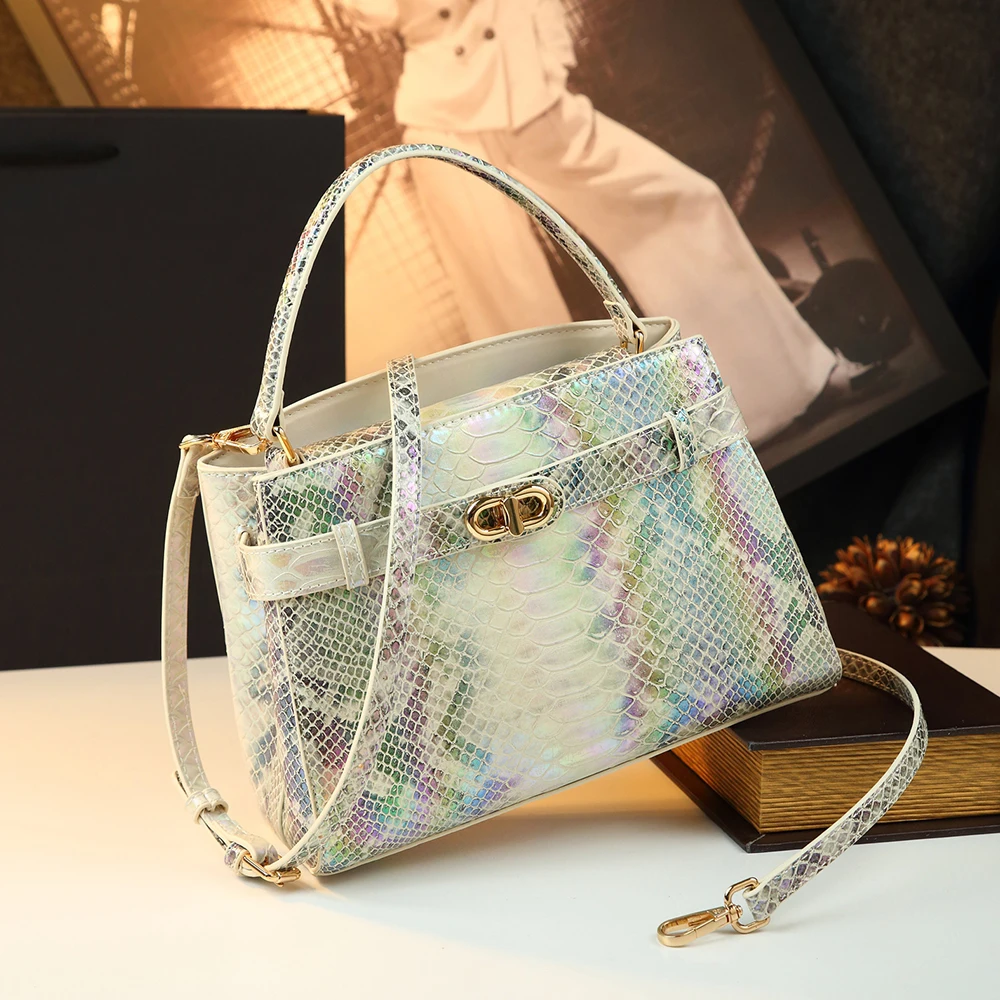 2026 New Luxury Designer Snake Pattern Handbags for Women  Snakeskin Top-handle Bag Vintage Buckle Shoulder Crossbody Bag - view 5