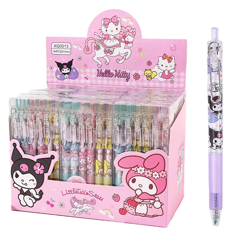 

1Pcs Kawaii Sanrioed Metal Hook Press Pen Cartoon Little Twin Star Melody Purin Gel Pen Student Stationery Writing Pen Kids Gift