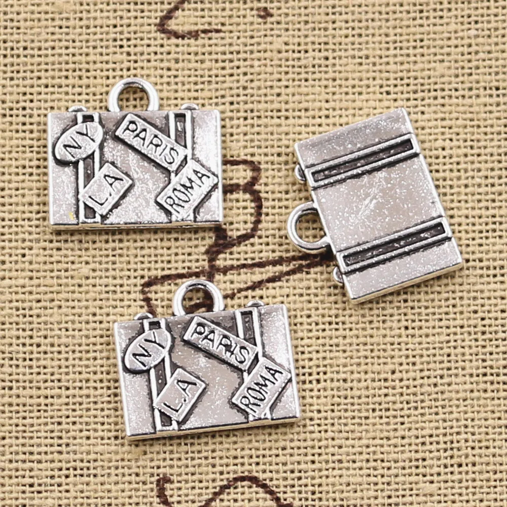 15 sztuk Charms torby podróżne nowy jork paryż Roma LA 15x16mm Antique srebrny kolor wisiorki DIY rzemiosło dokonywanie ustalenia tybetański biżuteria