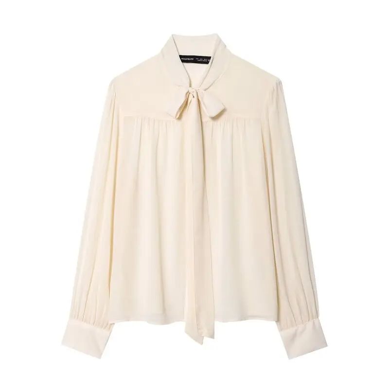 

Faionable Casual Women's irt Knot Neline Chiffon Top Versatile Autumn 2025 New Arrival Loose Fit Long Sve