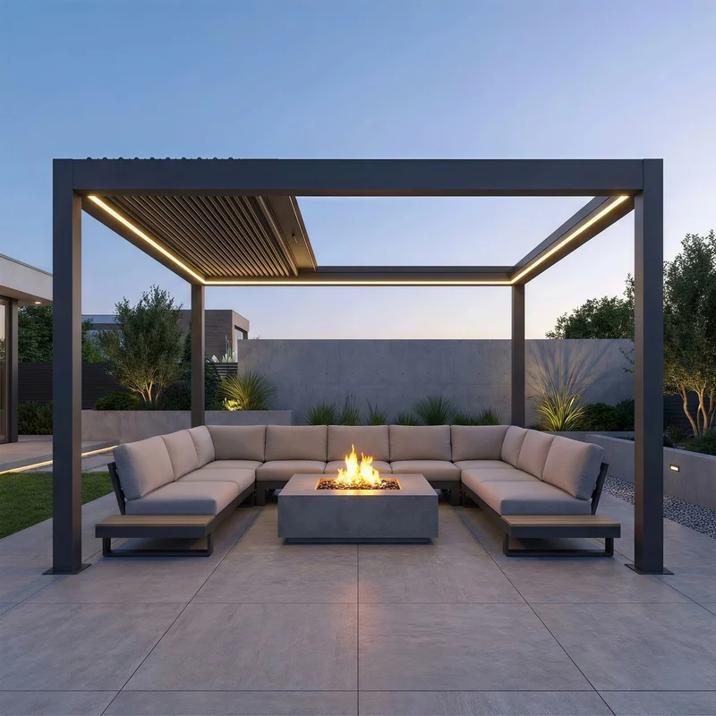 Eco-Friendly Heavy-Duty Aluminum Pergola Panel LED Lights Retractable Waterproof Shade Balcony Outdoor Garden