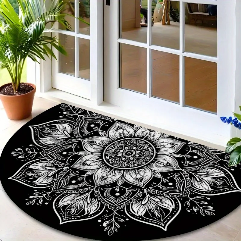 1 Stück rutschfeste und staubdichte Türmatte - strapazierfähige Innen-/Außen-Eingangsmatte mit Mandala-Design, halbrunde Bodenmatte
