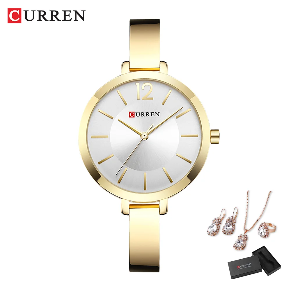 CURREN Brand 5 Piece Set Luxury Rhinestone Women Fashion Elegant Wristwatch Quartz Watch For Girl Ladies Clock Montre Femme