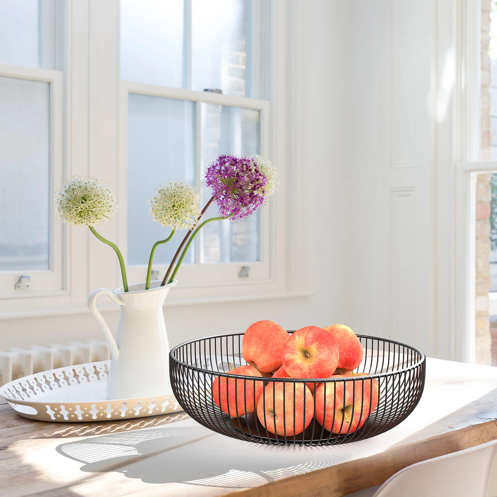 

Iron Fruit Basket 28cm Diameter Hollow Design Breathable Wire Storage Baskets for Kitchen Living Room Cafe Fruit Holder