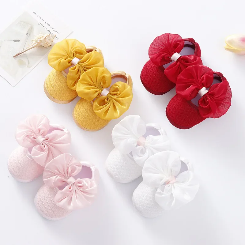 Newborn Baby Shoes New Born Silk Bow First Walker Shoes Girls Toddler Kids Soft Sole Footwear Shoe Baby Girl Shoes