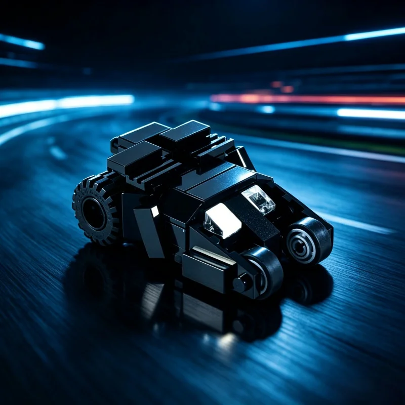 MOC Compacted Futuristic Dark Sports Car Brick Set Retro Sci-Fi Streamlined Vehicle Model Stylish Tabletop for Automotive Fans