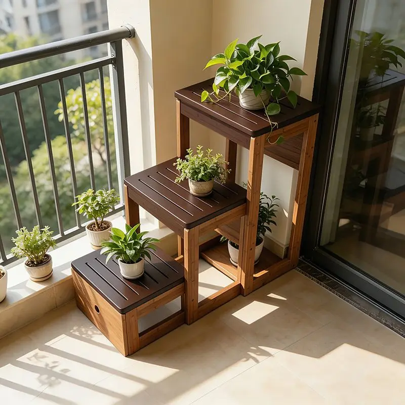 Multi-layer balcony flower stand floor-to-ceiling three-step ladder, living room sofa, tea side, side cabinet