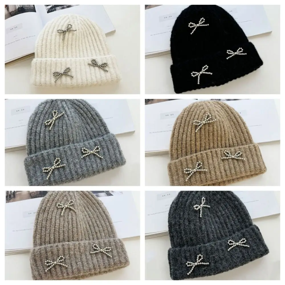 

Повседневная зимняя шапка с бантом в корейском стиле, утолщенная теплая защита ушей, женская уличная пуловерная шапка для девочек