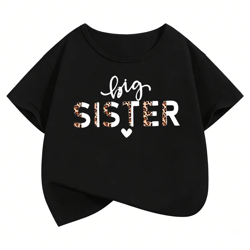 Fashion Big Sister Leopard Print T Shirts Short Sleeve Kids Children's T-shirt Girls Summer Spring Casual Top Tee Shirt - view 2