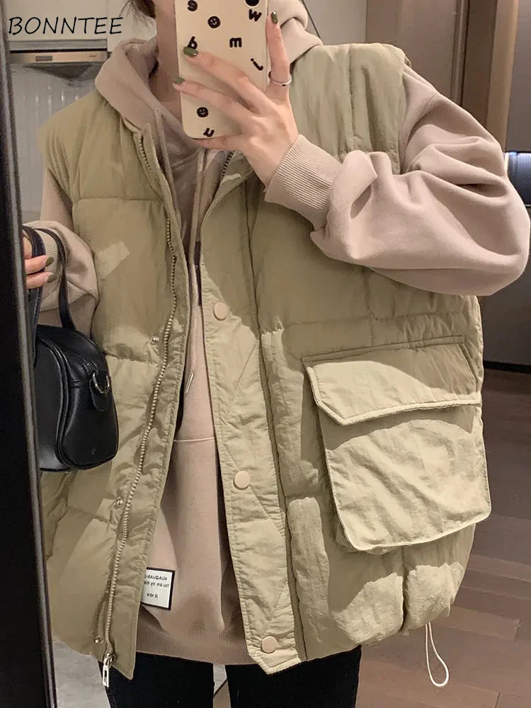 

Cargo Vests Women Vintage Simple Casual Fashion Streetwear Loose Coats Autumn Students Safari Style Chic All-match Pockets Young